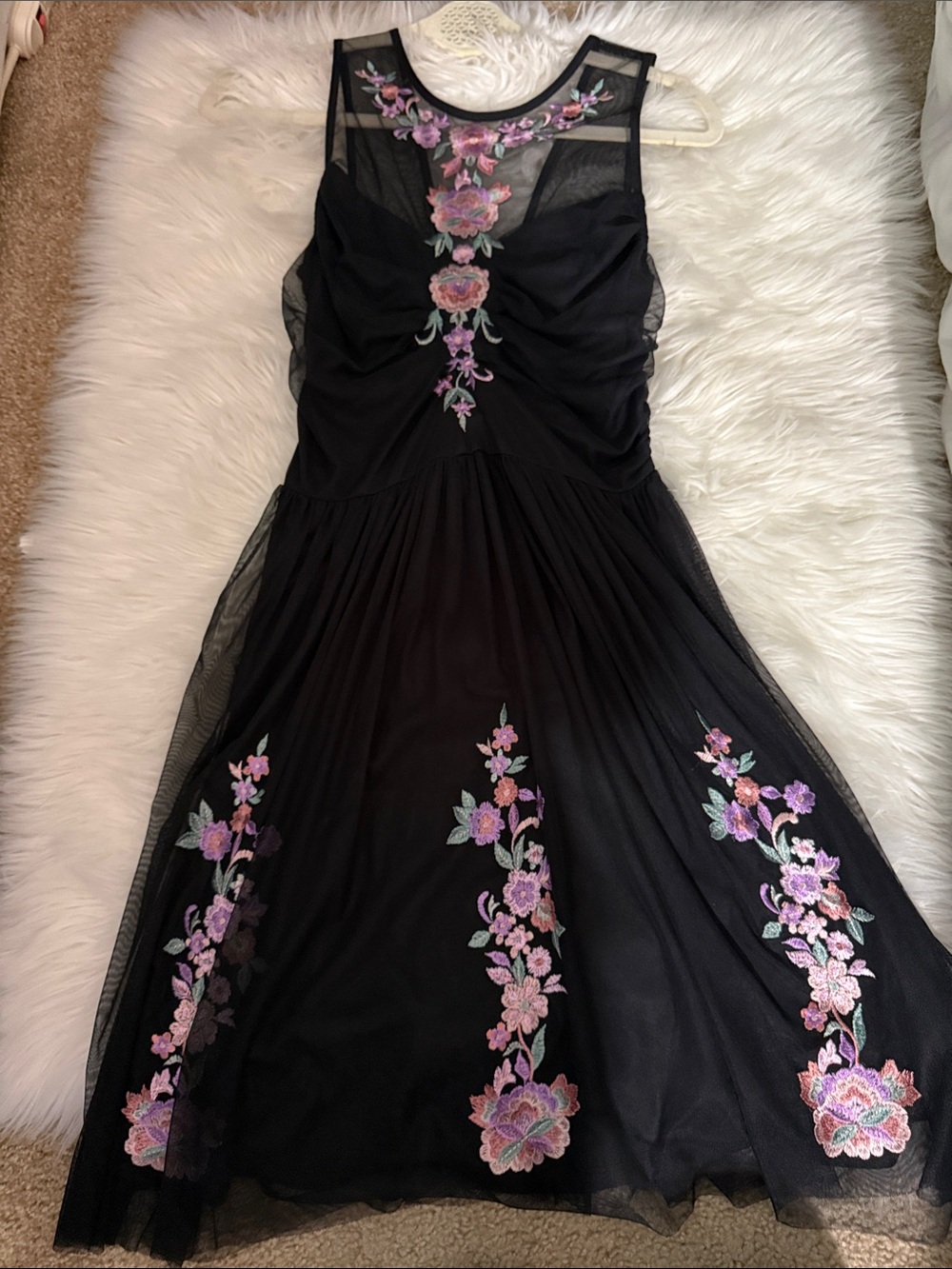 Express Black Mesh Floral Embroidered Sleeveless Dress